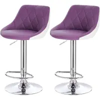 Happyment Barkrukken - Paarse Kunstleren Barstoelen - Ergonomisch met Rugleuning - Verstelbare Zithoogte 60-82cm - Set van 2 - Voor Keuken en Bar