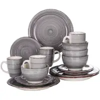 Happyment Moderno Lorentino Serviesset - 16 delig - 4 persoons - Grijs - Dinerborden - Bordenset - Diepe borden - Ontbijtborden - Servies - Keukenservies