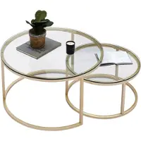 Happyment Moderne Salontafel - Set van 2 - Landelijk - Woonkamer - Rond - Glas goud - 60 en 40cm
