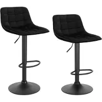 Happyment Velvet Barkrukken Geral - In hoogte verstelbaar - Met rugleuning - Set van 2 - Zwart - Barstoelen ergonomisch - Keuken en bar - Zithoogte 59-81cm