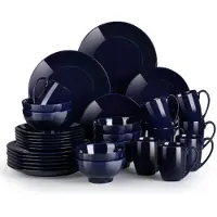 Happyment Azzuro Serviesset - 32 delig - 8 persoons - Donkerblauw - Dinerborden - Bordenset - Diepe borden - Ontbijtborden - Servies - Keukenservies