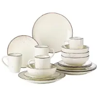 Happyment Ziza Serviesset - 16 delig - 4 persoons - Beige - Dinerborden - Bordenset - Diepe borden - Ontbijtborden - Servies