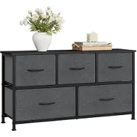 Happyment Ladekast met 5 Laden - Dressior - Kast - Voor Woonkamer, Slaapkamer, Keuken of Hal - TV-Kast & Dressoir - Met Stof en Metalen Frame
