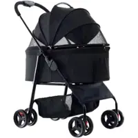 Happyment Hondenbuggy Tavien inklapbaar - All terrain - 30kg capaciteit - Ook voor katten - Comfort voor dieren - Zwart