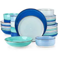 Happiq Eleganza Montario Serviesset - 32 delig - 8 persoons - Rainbow blue - Dinerborden - Bordenset - Diepe borden - Ontbijtborden - Servies - Keukenservies - Luxe design - Tafelstijl