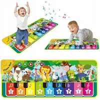 Bedee Piano Speelmat - Muziekmat voor Baby's - 110x43cm Blauw 9 Toetsen & 10 Dierengeluiden - Opnamefunctie & Anti-slip