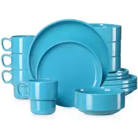 Happiq Lucentia Serviesset - 32 delig - 4 persoons - Baby blauw - Dinerborden - Bordenset - Diepe borden - Ontbijtborden - Servies - Keukenservies