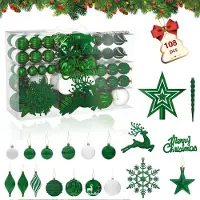LZQ 108 stuks kleine kerstballen, kunststof kerstboomversieringen met hangers, kerstversiering, ballen, kerstversieringen, decoratieve kerstboomversieringen, groen