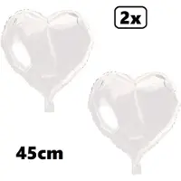 Partyxplosion 2x Folieballon Hart wit (45 cm) - trouwen huwelijk bruid hartjes ballon feest festival liefde white