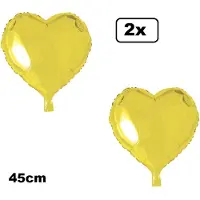 Partyxplosion 2x Folieballon Hart geel (45 cm) - trouwen huwelijk bruid hartjes ballon feest festival liefde white