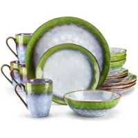 Happyment Regal Serviesset - 16 delig - 12 persoons - Durec groen - Dinerborden - Bordenset - Diepe borden - Ontbijtborden - Servies - Keukenservies – Luxe design