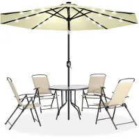 ACXIN handmatige parasol - 350 cm - Beige - niet‑kantelbaar - met LED‑verlichting