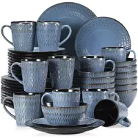 Happiq Noblesse Morencia Serviesset - 48 delig - 8 persoons - Sky blauw - Dinerborden - Bordenset - Diepe borden - Ontbijtborden - Servies - Keukenservies - Luxe design - Tafelstijl