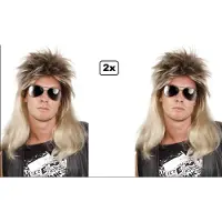 Partyxplosion 2x Pruik Jovi blond lang haar - Verjaardag pruiken 80s Themafeest party festival hard rocker feest