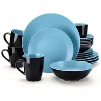 Happiq Azzuro Serviesset Contrasto - 16 delig - 4 persoons - Blauw/Zwart - Dinerborden - Bordenset - Diepe borden - Ontbijtborden - Servies - Keukenservies