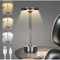 ROSNEK Grijze Draadloze Tafellamp Oplaadbare met Touch Dimbaar - Geheugenfunctie - 3 Kleurtemperaturen - 28 cm Aluminium Bureaulamp Industrieel voor Thuis, Kantoor of Camping