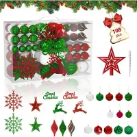 LZQ 108 stuks kleine kerstballen, kunststof kerstboomversieringen met hangers, kerstversiering, ballen, kerstversieringen, decoratieve kerstboomversieringen, rood-groen
