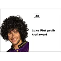 Partyxplosion 3x Luxe pruik afro piet zwart - Sinterklaas Sint en piet 5 december thema feest party