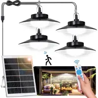 ROSNEK Solar Buitenlamp 1200 Lumen Met Bewegingssensor en Afstandsbediening - 5 Lichtmodi - IP65 Waterdicht Voor Schuur, Garage, Tuin - 180° Instelbaar Paneel - 16000 mAh Batterij - Koud Wit - 4 koppen