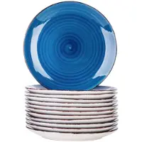 Happiq Imperial Serviesset - 12 delig - 12 persoons - Donkerblauw - Dinerborden - Bordenset - Diepe borden - Ontbijtborden - Servies - Keukenservies