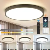 ROSNEK Energiezuinige Ultradunne LED Plafondlamp 30cm - 3200lm - Met App & Afstandsbediening - Dimbare 3000K-6000K met Nachtmodus en Geheugen - Voor Keuken en Slaapkamer - Zwart