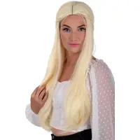 Partyxplosion Pruik Elfowy blond met lang haar - vlechten- losse lokken - wasbare pruik met luxe verstelbare kap - Adventure