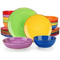 Happyment Averina Dessertborden - 24 delig - 6 persoons - Kleurrijk - Dinerborden - Bordenset - Diepe borden - Ontbijtborden - Servies - Keukenservies