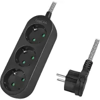 Logilink LPS261, stekkerdoos, 3-voudig, met stoffen kabel, zwart