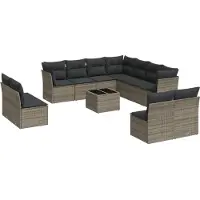 vidaXL 12-delige loungeset voor de tuin met kussens, grijs, polyrotan
