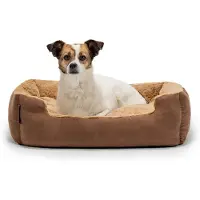 Lionto zacht Hondenbed, omkeerbaar kussen & antislip bodem 60x48 cm bruin/beige