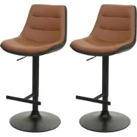 Mendler Set van 2 barkrukken, model HWC-L85. Barkrukken, toonbankkrukken, draaibaar, met rugleuning, verstelbaar in hoogte, kunstleer, bruin
