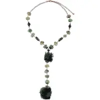 Behave - Ketting met Bewerkt Kralen en Pompons - Groen - 41,5 cm