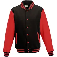 Just Hoods - Varsity Jacket - Jet Black/Fire Red maat M