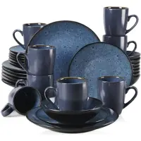 Happyment Tida Serviesset - 32 delig - 8 persoons - Dinerborden - Bordenset - Blauw - Keukenservies - Servies - Ontbijtborden - Diepe borden