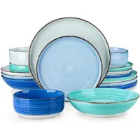 Happyment Sorella Serviesset - 16 delig - Blauw - Dinerborden - Bordenset - Diepe borden - Ontbijtborden - Servies - Keukenservies