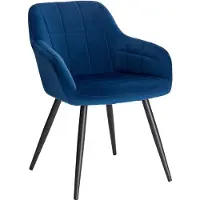 Happyment Stoel Teddo - Eetkamerstoel - Blauw Velvet - Zwarte Metalen poten - set van 1 - Zithoogte 47cm - deluxe