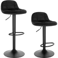 Happyment Barkruk Nero Deluxe - Industrial - Zwart - Barkrukken set van 1 - Barstoel Kruk - Barstoelen met rugleuning - Keukenstoel - In hoogte verstelbaar - Velvet
