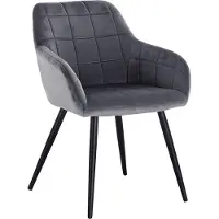 Happyment Stoel Verino - Eetkamerstoel - Donkergrijs Velvet - Zwarte Metalen poten - set van 1 - Zithoogte 47cm - deluxe