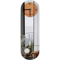 Happyment Tavien Langwerpige Wandklok - Bruin Getint met Zilveren Gespiegelde Romeinse Cijfers - Moderne Decoratieve Klok voor Woonkamer