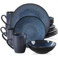 Happyment Celestia Serviesset - 16 delig - 4 persoons - Diepe borden - Blauw - Ontbijtborden - Bordenset - Dinerborden - Bordenset - Keukenservies - Servies
