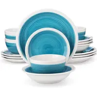 Happyment Montario Serviesset - 16 delig - 4 persoons - Blauw/Witte rand - Dinerborden - Bordenset - Diepe borden - Ontbijtborden - Servies - Keukenservies