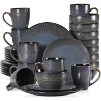 Happiq Grandioso Lucenzo Serviesset - 32 delig - 6 persoons - Donkergrijs - Dinerborden - Bordenset - Diepe borden - Ontbijtborden - Servies - Keukenservies - Luxe design - Tafelstijl