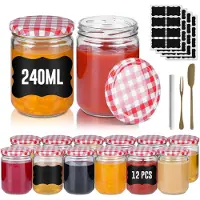 ACXIN Kleine Bewaarpotjes Mason Jars - Luchtdichte Ronde Potjes Met Metalen Deksel - Rood & Wit Gevlekt - 240 ml - Set Van 12