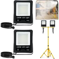 LZQ LED Fluter Baustrahler Flutlicht 2x 100W Koudwit Waterdicht IP66 Werkscheinwerper Scheinwerper Met Standaard En 3M Kabel Buitenruimte Tuin Garage