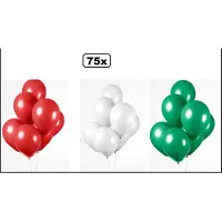 Partyxplosion 75x Ballonnen rood/wit/groen 27cm - Themafeest thema feest party oud en nieuw festival