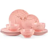 Happyment Rosetta Ventina Serviesset - 12 delig - 4 persoons - Baby roze - Dinerborden - Bordenset - Diepe borden - Ontbijtborden - Servies - Keukenservies