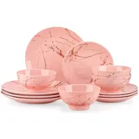 Happiq Elegant Serviesset - 12 delig - 4 persoons - Roze - Dinerborden - Bordenset - Diepe borden - Ontbijtborden - Servies - Keukenservies – Uniek servies