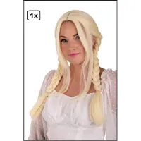 Partyxplosion Luxe Pruik Elfinia blond met 2 staarten met 2 vlechten en losse lokken - met verstelbare kap - Wasbaar - Elf thema feest fun optocht