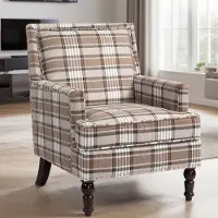 OKWISH Fauteuil Compact – Klassiek Gestreepte Bekleding Voor Woonkamer Of Leeshoek – Comfortabele Zit Met Dikke Vulling – Katoenlinnen – Bruin+Wit
