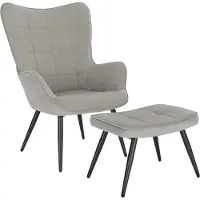 Happyment Luxe Fauteuil met hocker - Armleuning - Voetenbank Woonkamer stoel - Corduroy - Lichtgrijs